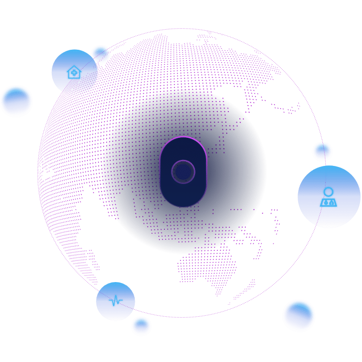 Cranium logo icon with a globe digital texture around it