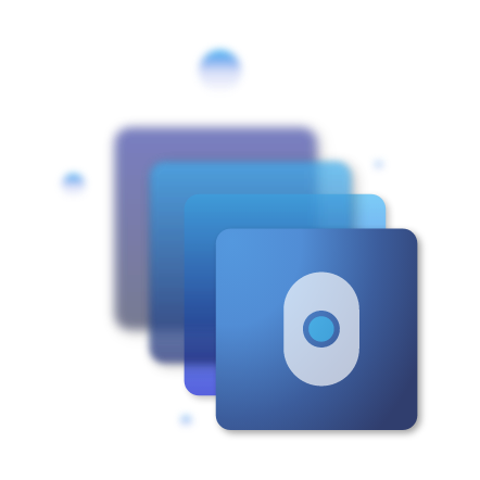 Craniums logo icon on top of stacked squares and floating blue orbs