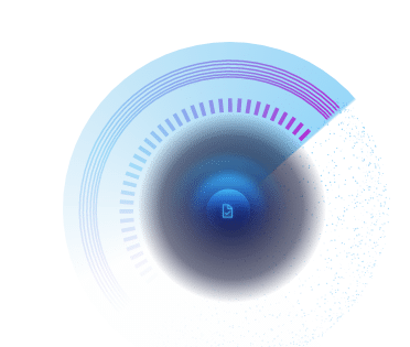 blue and purple radar graphic with document icon in center